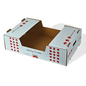 صندوق شحن خضروات وفواكه مضلع مطبوع رقميًا صندوق من الورق المقوى مخصص للطماطم صندوق تعبئة مع فتحة للحمل