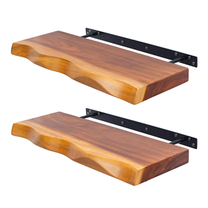 Bộ 2 23.6 "mộc mạc bằng gỗ treo tường nổi Kệ rắn suar gỗ sống cạnh thiết kế cho lưu trữ lưu trữ chủ kệ - Product Image 3