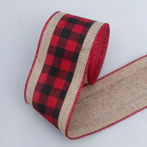 Ruban en toile de jute à carreaux Buffalo classique de haute qualité de 6,3 cm avec fil métallique pour emballage cadeau de Noël, 5 yards/rouleau - Product Image 5