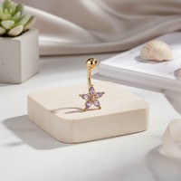Anneau de nombril en acier inoxydable 316L, barre incurvée dorée avec 5 fleurs en zircone cubique lavande, bijoux de piercing hypoallergéniques
