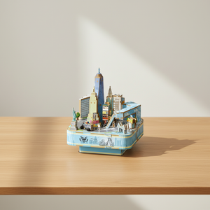 Caja de Música de Madera 3D del Centro Comercial del Mundo de Nueva York, Rompecabezas Mecánico de Cuerda, Ensamblaje Rápido, Adorno de Escritorio DIY, Transfronterizo - Product Image 4