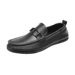 Men's Genuine Leather Loafers Round Toe Slip-On Soft Rubber Sole <b>Summer</b> Casual Shoes Buckle <b>Decoration</b> - Product Image 4