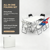 Tables et chaises de réception portables en HDPE et acier, légères, de haute qualité, 8 pieds, design moderne blanc, pour hôtels et extérieur - Vente en gros