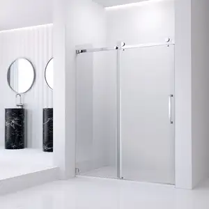 Stainless Steel Shower Doors 1 Way Sliding Bathroom School Tempered Glass Shower Rooms For Apartment
