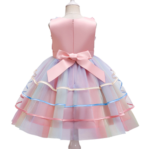 Robe de princesse florale pour filles, en dentelle à volants, en tulle, pour fête ou mariage, avec nœud et motif de baldaquin rose pour enfants - Product Image 3