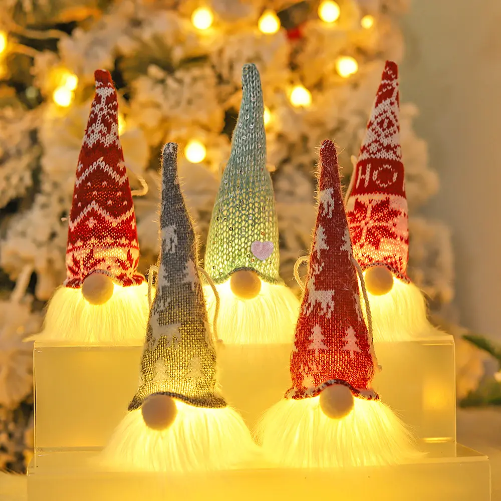 Xmas Desktop Decorations Cartoon Snowman Rudolph Gnomes LED lights Christmas Toys Home Ornaments