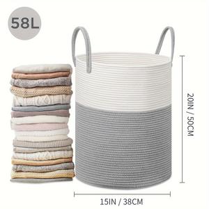 Paniers de rangement pliables en corde de coton tressée faits <span class=keywords><strong>à</strong></span> la main de grande capacité pour vêtements sales et aliments, avec poignée - Product Image 4