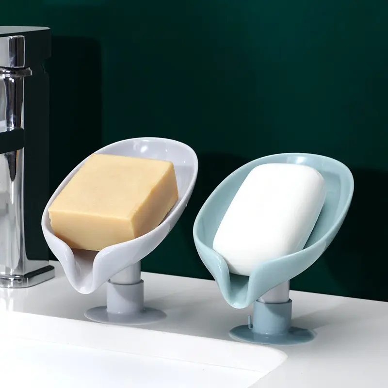 Boîte à savon en forme de feuille Boîte à savon de vidange Boîte à savon de salle de bain Porte-savon de douche Plaque de rangement Plateau Fournitures de salle de bain Gadgets de salle de bain