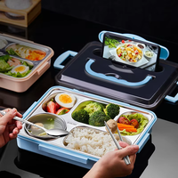 Boîte à lunch bento isotherme en acier inoxydable 304, grande capacité, 5 compartiments, anti-fuite, compatible micro-ondes, sans BPA, pour enfants
