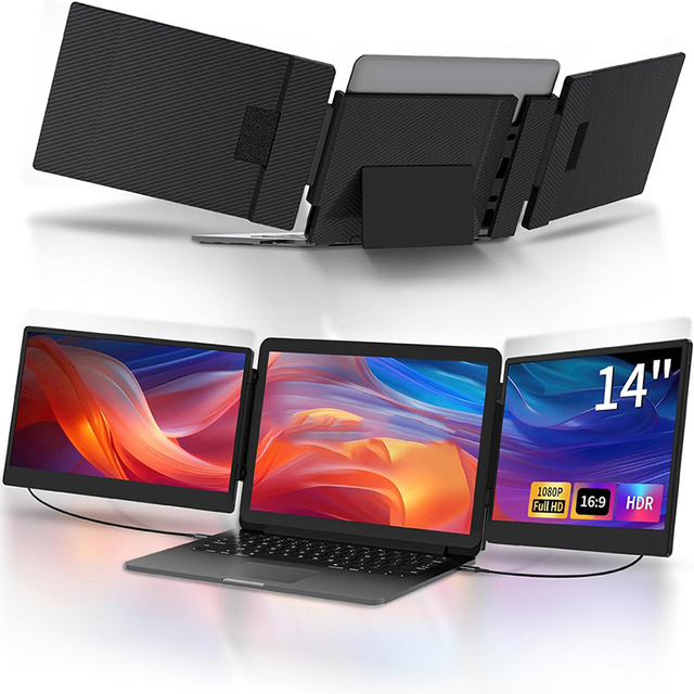 New Laptop Screen Extender 14" Portable Triple Monitor for Laptop With IPS FHD 1080P Display Triple Portable Monitor