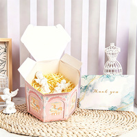 Caja de Regalo Ecológica de Papel Rígido Recubierto con Diseño de Carrusel, Asa Rosa, para Bodas, Baby Shower, Fiestas de Cumpleaños, Caja Portátil
