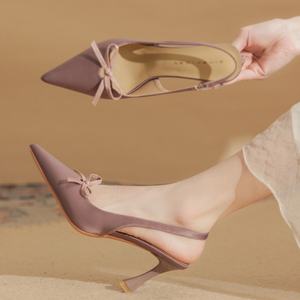 Zapatos de Novia de Moda para Mujer, Zapatos de Tacón de Cuero Rosa para Boda, Estilo Coreano, Sandalias de Tacón Delgado de Satén Cómodas y de Lujo con Lazo - Product Image 3