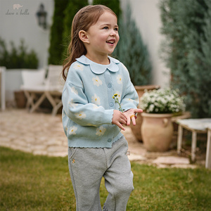 DB1260356 DAVE BELLA Cappotto in Cotone per Bambine, Cardigan Primaverile Blu Pastello, Maglione Lavorato a <span class=keywords><strong>Maglia</strong></span> - Product Image 1