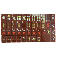 Ubin Mahjong Akrilik Solid Cokelat Amerika, Dilukis Tangan dengan Motif Bunga & Simbol Klasik, Hadiah Permainan Papan Koleksi Mewah