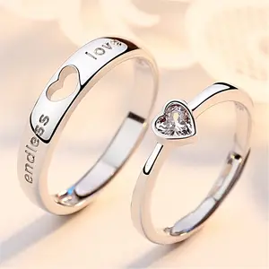 Großhandel Mode Fine Jewelry Sterling Silber Paar Ringe CZ Diamant Ring Verlobung verstellbare Ringe für Frauen