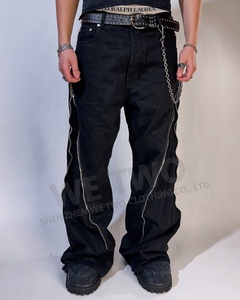 <span class=keywords><strong>Pantalones</strong></span> de mezclilla con cremallera lavados con ácido personalizados, <span class=keywords><strong>pantalones</strong></span> vaqueros acampanados apilados con cera de pierna ancha con corte de plátano <span class=keywords><strong>para</strong></span> <span class=keywords><strong>hombre</strong></span> - Product Image 2