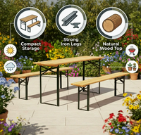 Ensemble table et banc pliants en bois de sapin de qualité commerciale pour restaurant, gain de place, pour terrasse extérieure, jardin, cour arrière, salle à manger