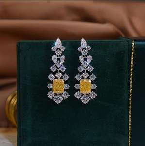 Boucles d'oreilles pendantes longues en argent et zircon jaune, taille Radiant 8x6mm, bijoux fantaisie - Product Image 2