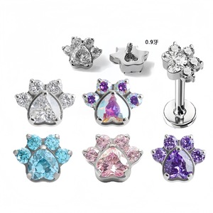 <b>Titanium</b> Alloy Zircon Cat Paw <b>Studs</b> 0.9mm Inner Spiral Ear Bone Jewelry Replacement Heads For Everyday Wear - Product Image 1