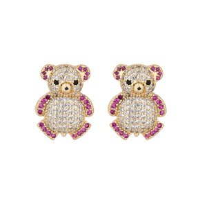 2024 vente chaude ours en peluche paire mignon 14K plaqué or cubique zircone conception de bijoux petites boucles d'oreilles femmes accessoires cadeau - Product Image 1