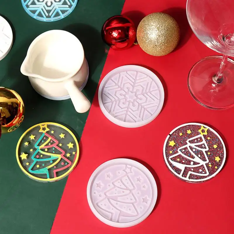 Christmas Coasters Resin Molds Christmas Tree Cup Mats Silicone Mold Snowflake Coaster Epoxy Molds For DIY Crafts Handmade Gift