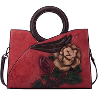 Nouveau Style Vintage véritable cuir de vachette femmes sac à bandoulière en relief à la main motif géométrique fermeture éclair pour l'automne