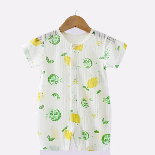 Wholesale Custom Print 95 Bamboo 5 Spandex Fabric Baby Short Sleeve Girl Boy Romper Jumpsuit Baby Rompers Clothes