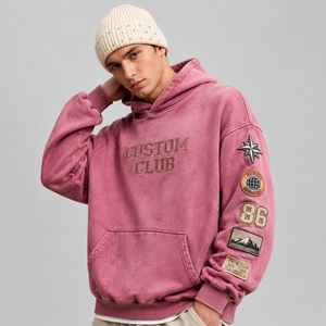 Sweat à capuche personnalisé avec graphique, en tissu French Terry, effet vintage, patchwork, streetwear, logo personnalisé de haute qualité, sweat à capuche pour homme - Product Image 1
