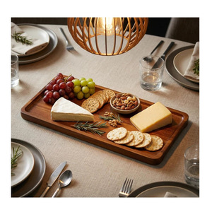 Solid Wood Serving <b>Tray</b> Rectangular Dark Brown For <b>Snacks</b> And Desserts Party Hotel Use - Product Image 4