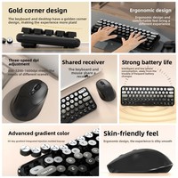 65 Tombol Warna Gradasi 2.4G Keyboard Nirkabel dan Mouse Combo, Set Keyboard dan Mouse Ergonomis Senyap 1600DPI untuk Laptop PC
