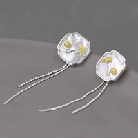 Rosaeflora "The Summer Breeze" Boucles d'oreilles à pompon décoratives chinoises en argent sterling 925 véritable et coquillage naturel, bijoux fins