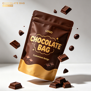 Sachet d'emballage alimentaire en chocolat <span class=keywords><strong>rose</strong></span> avec fermeture éclair, pochette refermable à fond plat - Product Image 1