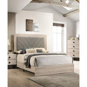 DB Contemporary Cream <b>Queen</b> Size Bed Gray V-Design <b>Headboard</b> Storage Bedframe Contemporary Bedroom Furniture Rubberwood 1pc - Product Image 4