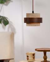 Lampe suspendue Stonova haut de gamme en travertin et bois, design cylindrique, pour cuisine et bar, style moderne et organique, modèle de designer, vente en gros