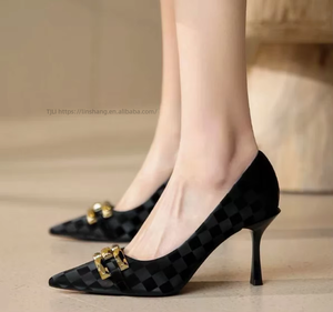 Factory Wholesale High Quality Women's Plaid Pointed Toe <b>Pumps</b> Elegant Designer Heels - Product Image 2