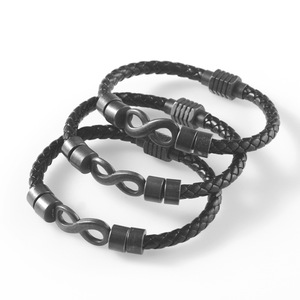 Pulsera de Cuero con Hebilla en Forma de Ocho, Negra, 8.5 Pulgadas, Joyería Magnética para Hombre, Regalo Hecho a Mano, Estilo Tejido - Product Image 1