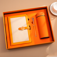 Nouveau design de cadeau d'affaires comprenant un stylo à bille métallique A5 en cuir PU, une tasse thermos et une clé USB, boîte 4-en-1 avec logo personnalisé