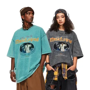 New summer hip hop men's retro rock band Wash water T-shirt Fashion color to do old men's short sleeves