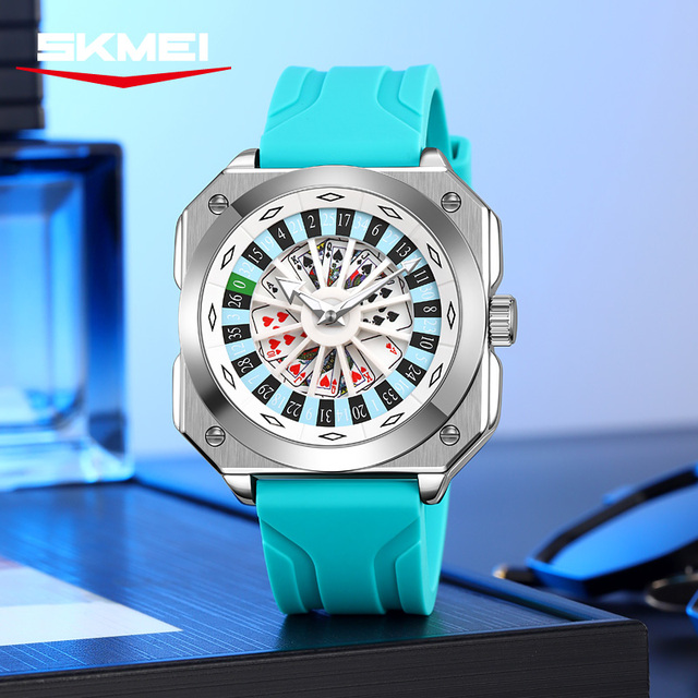 2025 Skmei 9379 Unique Design Big Dial Quartz Watch Rotating Watch Gambling Wheel Men's Watch Silicone Gel WristWatch Wholesale