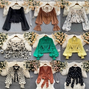 Blus Chiffon Renda Musim Panas 2026 Atasan Wanita Lengan Pendek Motif Bunga Gaya Chic Ala Korea Fashionable Bestseller - Product Image 6