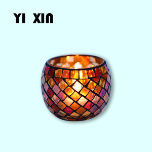 Buatan tangan kaca berwarna Modern mangkuk mosaik unik tempat lilin Votive dan lentera untuk dekorasi rumah dan pernikahan - Product Image 2