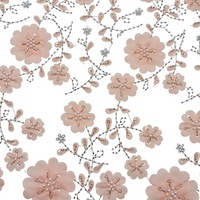 Tissu en dentelle brodée de perles florales roses, maille en tulle, textile pour robe et vêtements de mariage