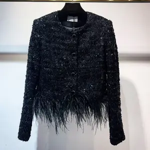 Jaqueta feminina de marca famosa, casaco com lantejoulas, letras de botão, estilo primavera, outono, casaco feminino de estilista