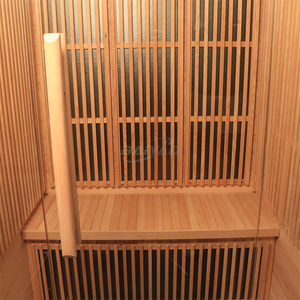 Sauna infrarouge lointain en bois massif à spectre complet, design moderne, pour 1 à 2 personnes, avec panneau de commande informatisé et fenêtres en traversée - Product Image 3