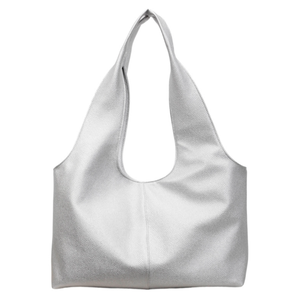 Silver Soft PU Leather Hobo Tote Bag Large Capacity Shoulder <b>Handbag</b> for Shopping Travel - Product Image 1