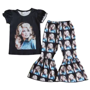 Boutique Baby Mädchen Sommer zweiteilig Set Kleinkind Kinder setzt Glocken hose Anzüge mit Dolly Parton Bubble Sleeve Top T-Shirt