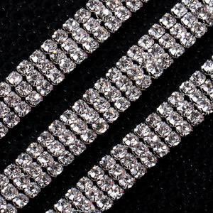 โซ่คริสตัลประดับเพชรสามแถวขนาด 3 มม. และ 2 มม. รูปทรงสี่เหลี่ยมผืนผ้า เครื่องประดับแฟชั่นสำหรับตกแต่งชุด - Product Image 1