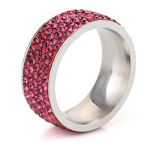 Women's 8mm Pave Setting Stainless Steel <b>Ring</b> With Pink <b>Crystals</b> Fashion Jewelry Gift - Product Image 3