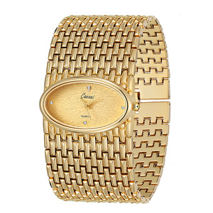 Reloj de Cuarzo con Correa Tejida Ancha y Esfera Ovalada con Logotipo Personalizado de Fábrica, Textura de Ondas de Agua y Decoración de Diamantes de Imitación para Propietarios de Marcas - Product Image 5