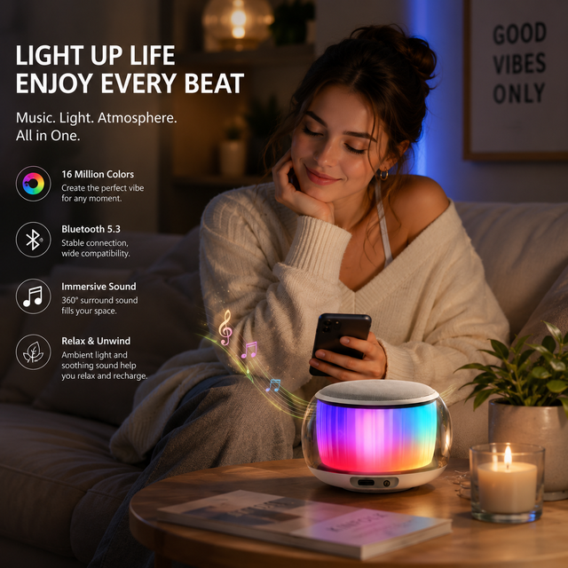 2026 Mini Portable Multi-functional Wireless 10W Bass RGB LED Lighting TWS IPX5 Waterproof Computer Bicycle Sound Custom Speaker